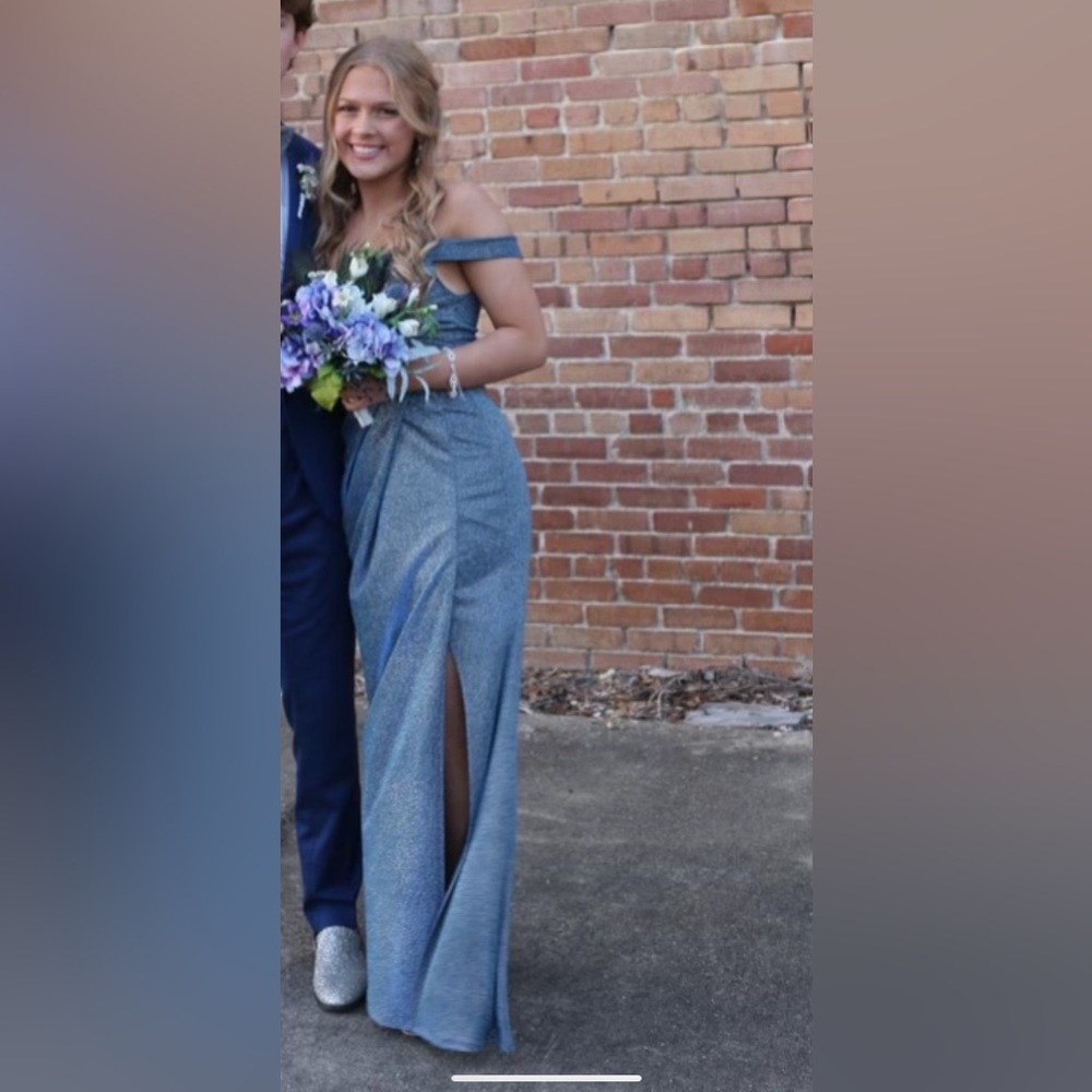 gorgeous formal dress, blue/silver/teal sparkles
